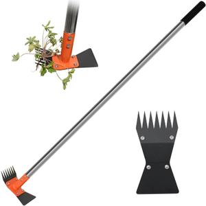 59 Inch One-Piece Handle 2-in-1 Garden Hoe and Weed Puller Tool