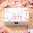 Graduation Memory Keepsake Box with Photo Custom 2026 Large Grad Card Box with Customized Picture Gift for Him Her for Graduate Grad High School Party(Pink,Bows)