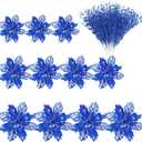 48 Pieces Christmas Tree Picks Ornaments 24 Christmas Poinsettia Flowers (3/4/6 Inch) 24 Artificial Berry Stem Glitter Sticks Christmas Picks Branches Holiday Wedding Party Decoration(Blue)
