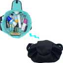 Large Barrel Drawstring Makeup Bag for Cosmetics - Cosmetic Travel Bag for Women - Portable Make Up Organizer Bag for Skin Care & Toiletries with Brush Holder & Pouch (Black)