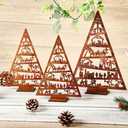Huwena 3 Pcs Christmas Nativity Scene Table Ornament Vintage Jesus Nativity Set Rustic Farmhouse Holiday Wood Tree Wooden Christmas Tree Tabletop Decoration for Home Tiered Decor Xmas Signs (Novel)
