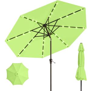 10FT Solar Umbrella 32 LED Lighted Patio Umbrella Table Market Umbrella w/Tilt and Crank, UV-Resistant Outdoor Umbrella for Pool, Garden, Deck, Apple Green