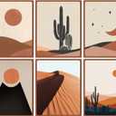 Boho Wall Art Decor Prints - Bohemian Modern Minimalist Desert Cactus Landscape Pictures Sun and Moon Posters Decor for Living Room Bedroom Bathroom Office UNFRAMED Paintings 8x10in, Set of 6 Pieces