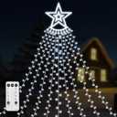 350 LED Christmas Decorations Star String Lights Waterproof Waterfall StarLights 8 Light Modes Remote & Timer,Waterproof Seasonal Lighting Decor for Home Xmas Tree Yard Wedding Party (Cool White)