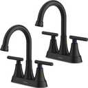 Bathroom Faucets for Sink 3 Hole, Hurran 4 inch Matte Black Bathroom Sink Faucet with Pop-up Drain and 2 Supply Hoses, Stainless Steel Lead-Free Centerset Faucet for Vanity RV, 2 Pack