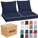 24x24x4in,Set2,Outdoor Chair Cushions with Back, Deep Seat Patio Cushions with Hidden Zipper Ties Handle, Waterproof Patio Furniture Replacement Cushion for Rattan Sofa,Navy blue + white piping