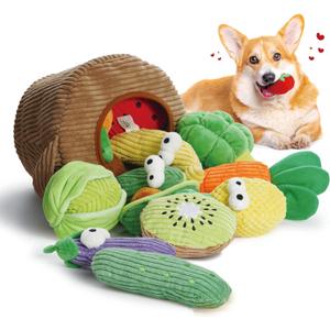 Nocciola Small Squeaky Crinkle Dog Toys- 15 Packs Grocery Basket Fruits Veggies Puppy Toys to Keep Busy, Cute Durable Plush Stuffed Hide Seek Cognitive Boredom Pet Supplies, Dog Birthday Gifts