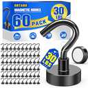 Grtard 60Pack Black Magnetic Hooks Heavy Duty, 30LBS Neodymium Magnet Hooks for Cruise, Strong Magnetic Hooks for Hanging, Magnets with Hooks for Home, Kitchen, Workplace, Office