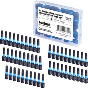 Toolant 1" Impact Torx Bits 50-Pack (T20), 1/4" Hex-Shank S2 Steel Screwdriving Star Bits, CNC Machined Tips, with Storage Box