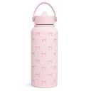 SANDJEST Pink Bow Water Bottle Stainless Steel Insulated Vacuum 32oz with Lid, Gifts for Women Girls Teens Birthday Christmas