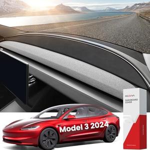 REEVAA 2025 New Tesla Model Y (Juniper) & Model 3 Highland Dashboard Cover Accessories [No-Glare, Full Protection] No-Slip Soft Alcantara Dash Cover Mat for 2024 2025 Model 3 /New Model Y