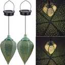 Solar Outdoor Lanterns- Hanging Lights, Set of 2 Moroccan Style Garden Party Decorative Rechargeable Lantern, Hurricane Lamps are Great for Front Porch, Patio and Yard