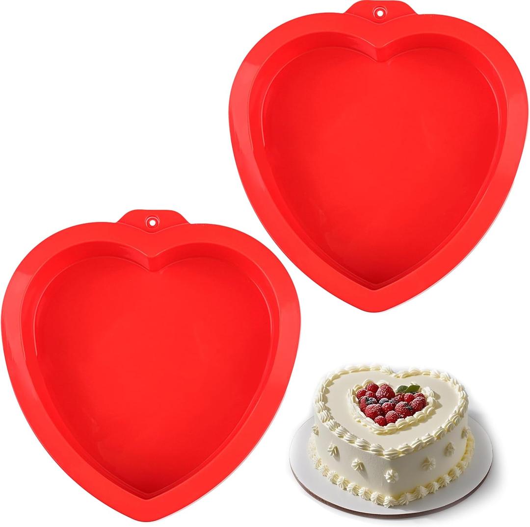 8 Inch Silicone Heart Shaped Cake Pans Cake Mold Nonstick Food Grade Silicone Easy Clean Microwave and Oven Safe (heart-shaped, 8.2x8.2x0.78inch)