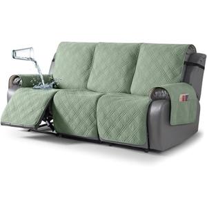 TAOCOCO 100% Waterproof Recliner Sofa Cover, Non Slip Split Couch Covers for Reclining Couches with Straps, Washable Reclining Sofa Cover Furniture Protector for Kids Pets(3 Seater, Sage Green)