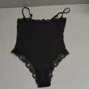 Navneet Women Sexy Lace Bodysuit Lace Trim High Cut Thong Spaghetti Strap Cami Bodysuit Going Out Tank Tops Body Suit, Size M