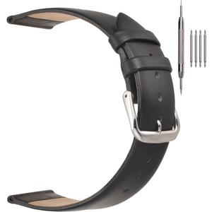 EACHE Classical Thin Leather Watch Bands for Ladies, Genuine Leather Watch Straps for Women & Mens 12mm 14mm 16mm 18mm 20mm More Colors (Black-Silver Buckle)