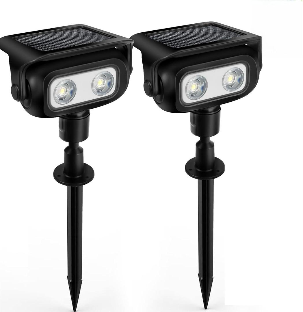 Solar Lights Outdoor, Motion Sensor Outdoor Solar Spotlights Waterproof, Outside Wall Lights, Outdoor Lights Solar Powered for Garden/Patio/Yard/Lawn/Backyard, Warm Yellow Light, 2 Packs (Black)