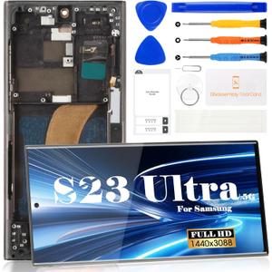 TFT for Samsung S23 Ultra Screen Replacement for Samsung Galaxy S23 Ultra 5g LCD Display for Samsung SM-S918 Touch Screen Digitizer Assembly Repair Kits (with Frame) (Phantom Black)
