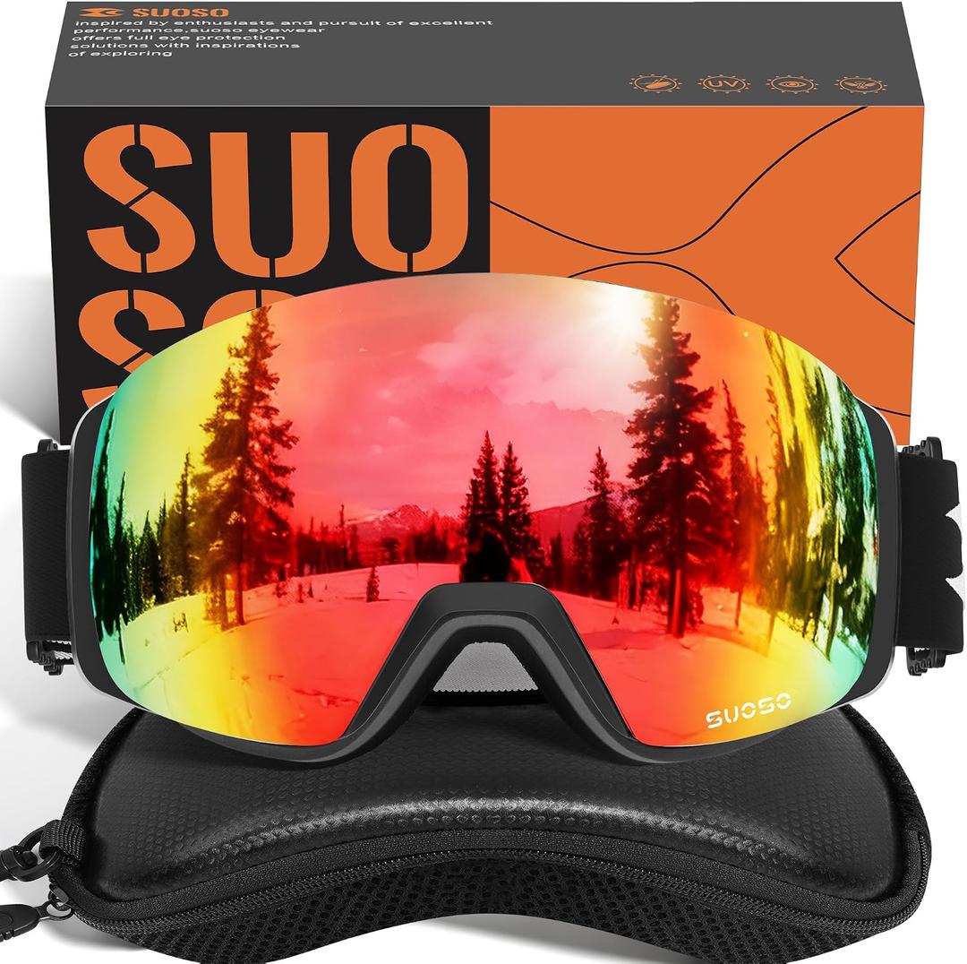 suoso Ski Goggles Frameless for Men: Women Magnetic Lens UV400 Protection OTG Anti-Fog Snowboard Goggles