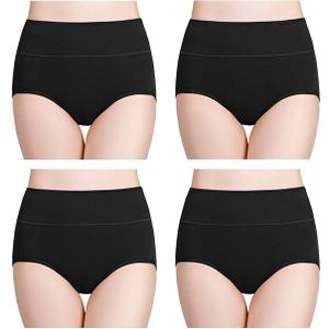 wirarpa Women's Cotton Underwear High Waisted Ladies Panties Full Coverage Briefs 4 Pack, Size L