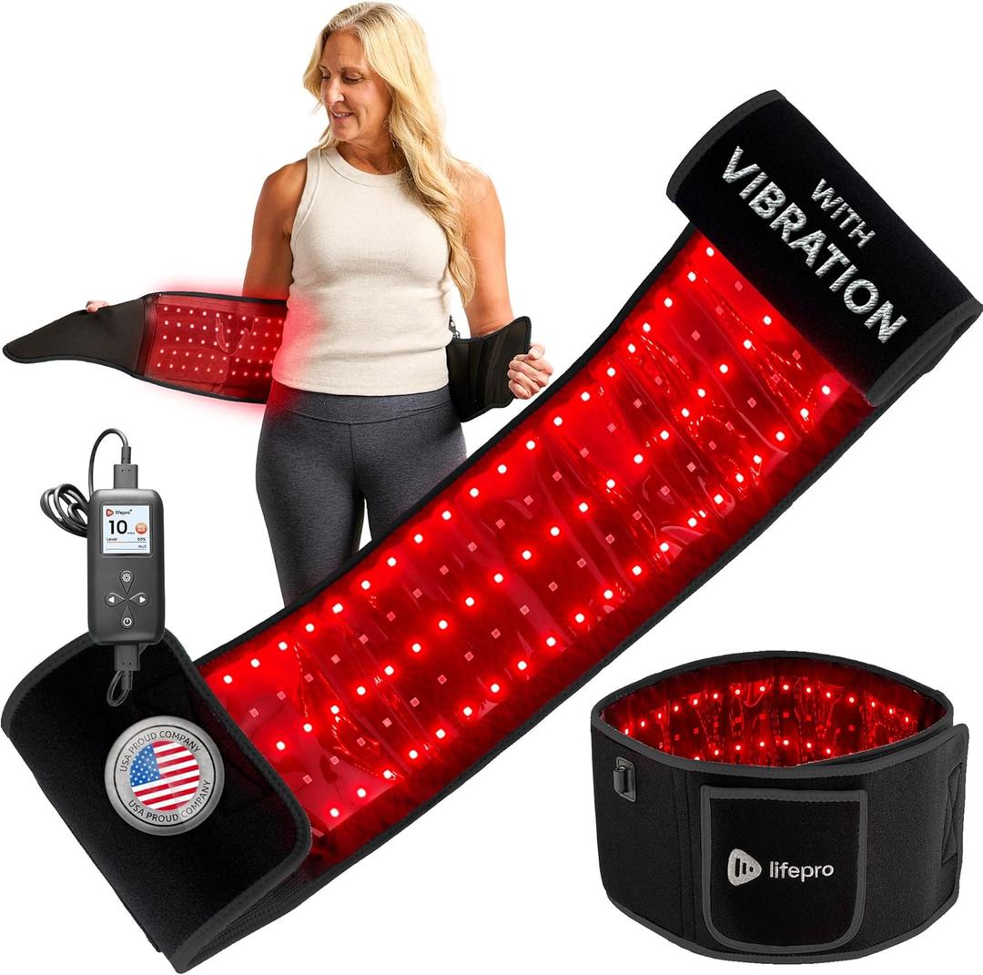 Lifepro Red Light Therapy Belt - 660nm & 850nm Near Infrared & Red Light Therapy for Body, Relaxing Muscle, Inflammation, Improve Circulation (Black With Vibration)