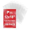 Clear 12" x 18" Flat Poly Mailer Bags 1 Mil Thick (200-Pack) | Plastic Flat Polybags for Shipping, Mailing, Packaging & Storage | Large Poly Mailers