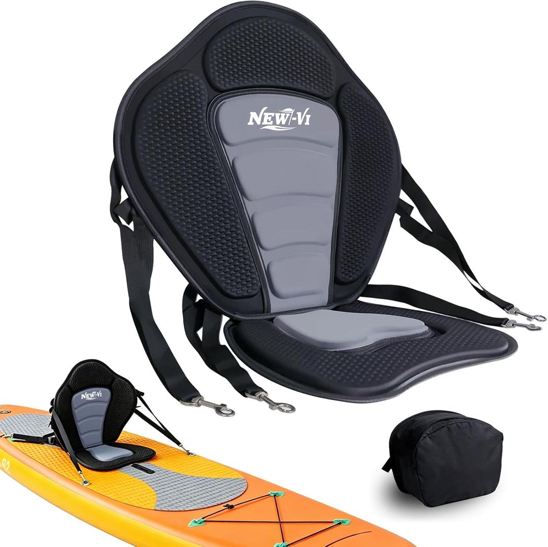 NEW-Vi Universal Deluxe Detachable Kayak Seat Paddle Board Seat Canoe Seat Kayak Seats with Back Support, 4 Adjustable Straps High Back Support, Form-Fitting for Kayaks SUP Fishing Boat Rowboat 1 Pack Black/Gray