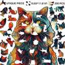Colorful Cat Wooden Puzzle for Adults 200 Pieces, Fantasy Animal Wood Puzzle for Adults, Unique Shape Cute Puzzle 200 Pieces, 10.83 x 11.81 inches
