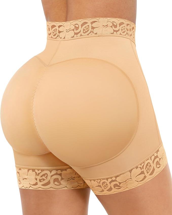 FeelinGirl Tummy Control Shapewear Butt Lifter Shorts Mid-Rise Lace Body Shaper Underwear Nude S