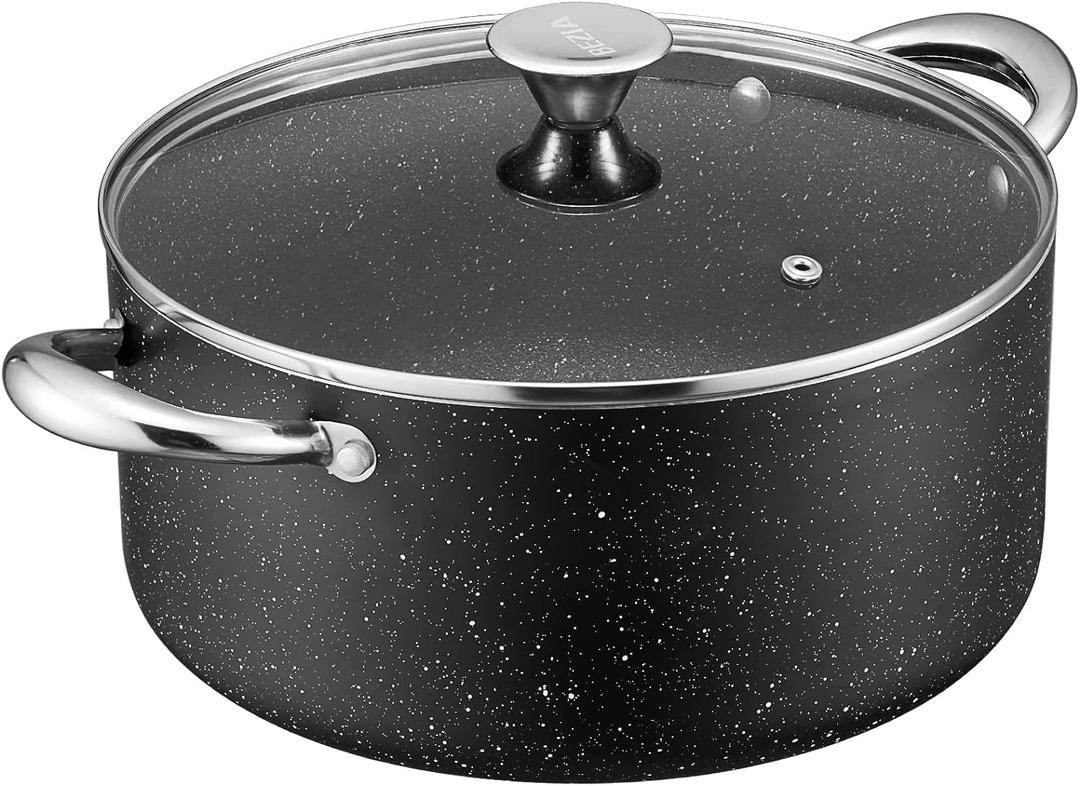 BEZIA 6 Quart Nonstick Cooking Pot with Lid, Induction and Oven Safe, Perfect for Stews, Soups and All Stovetops