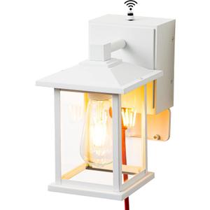 Outdoor Lights with GFCI Outlet, Dusk to Dawn Front Porch Lantern, Waterproof Exterior Light Fixture, Mate White Outdoor Wall Sconce Wall Mount Outside Patio Lighting for House, Garage