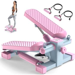 Mini Stair Stepper with Resistance Bands for Home Exercise Compact Stair Stepper with LCD Monitor, 220 lb Capacity, Smooth Low-Impact Cardio Training for Home Daily Workout
