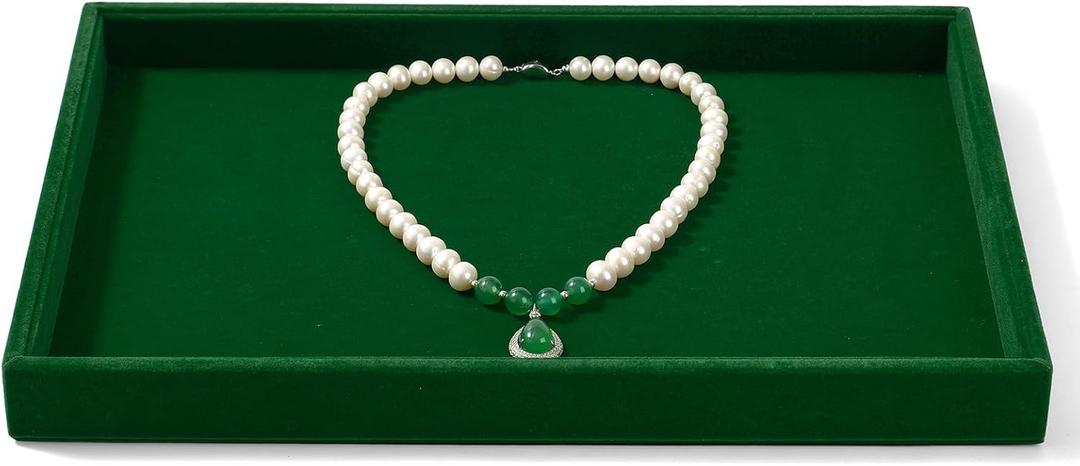 Green Velvet Jewelry Trays Stackable Jewelry Drawer Organizer Tray for Necklace Bracelets Rings Storage Display (Flat)