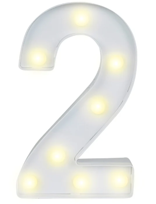 White 9×6" Number 2 With Lights