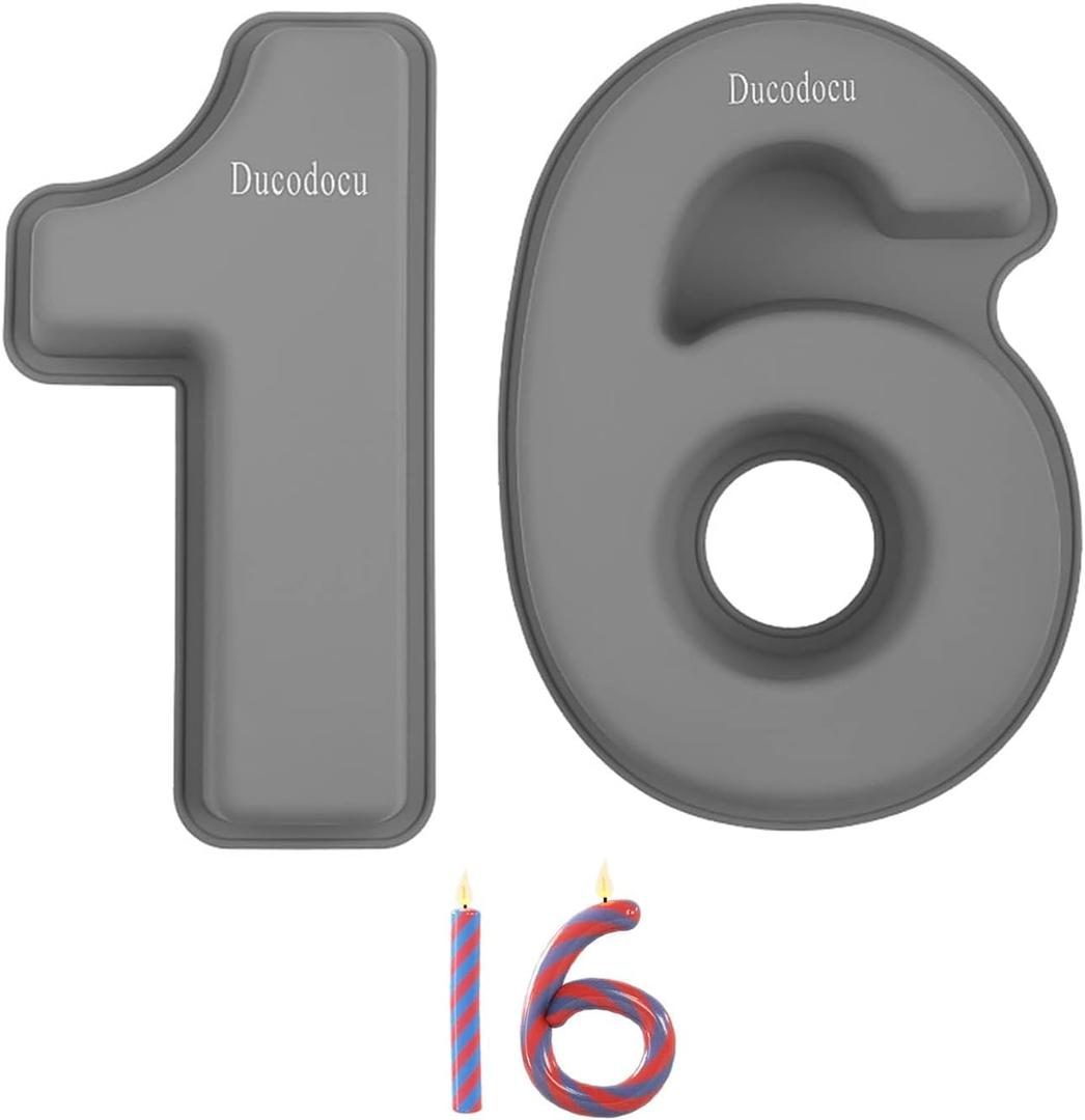 Ducodocu Silicone Number Cake Pan Large 3D Number Cake Mold Baking Forms Novel Cake Tins DIY Baking Mold for 2/20th Birthday Wedding Anniversary 10 inch Number of 1&6, 2 Pack