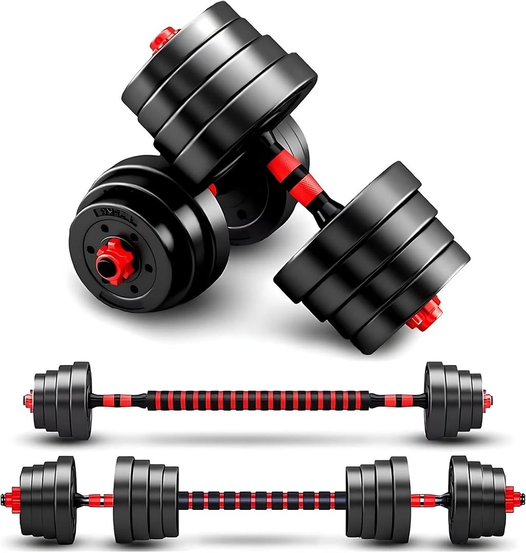 Adjustable-Dumbbells-Sets,Free Weights-Dumbbells Set of 2 Convertible To Barbell A Pair of Lightweight for Home Gym,Women and Men Equipment (red 60lbs(30lbs*2))