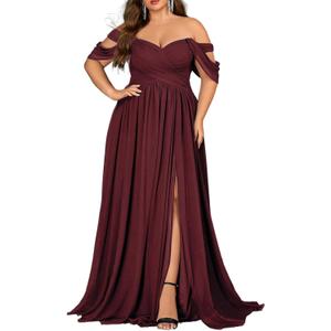 Women's Daily Plus Size Dresses A Line Chiffon Wedding Guest Bridesmaid Maxi Dress Prom Evening Party Cocktail Gown, XL