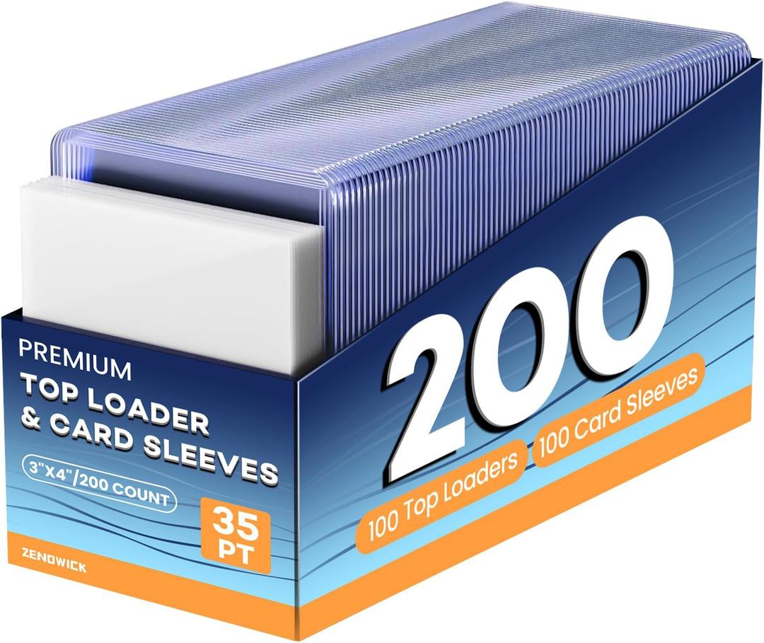200 Card Sleeves Top Loaders for Cards, 3" x 4" Hard Plastic Toploaders, Baseball Card Protectors, Trading Card Holder for Football Sports Cards (100 Toploaders + 100 Penny Sleeves)