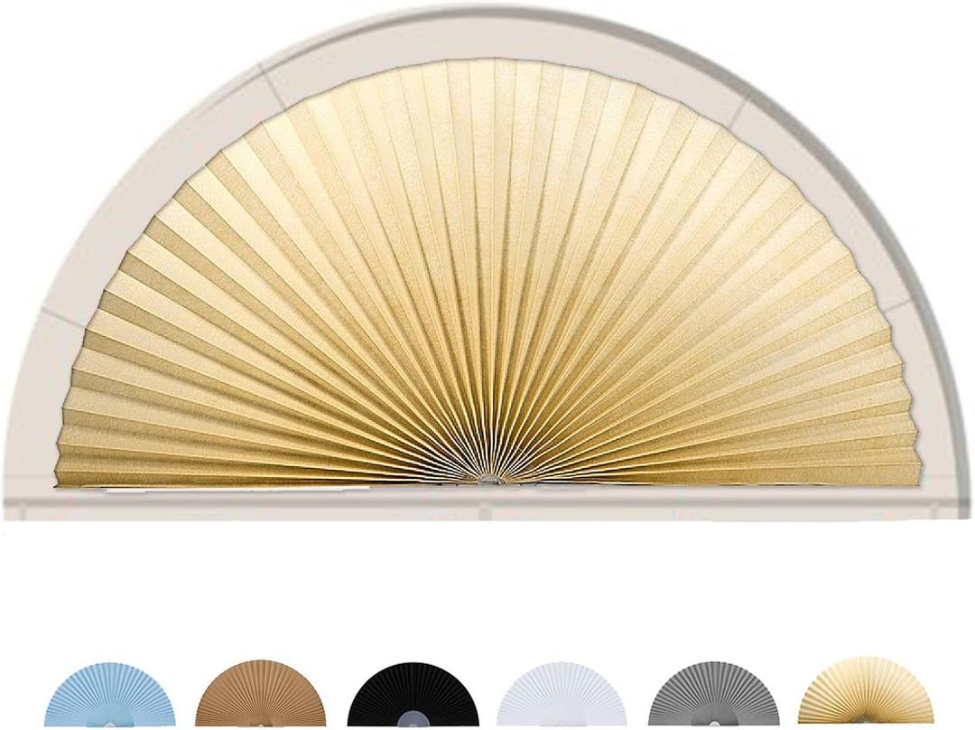 Jlong Arch Half Circle Window Shades Pleated Paper Blinds 48" W x 24" H