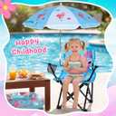 Outdoor Toddler Camping Chair with Umbrella Foldable Beach Chairs with Safety Lock for Kids Waterproof Lawn Kids Folding Chair for Outside Beach Travel(Flamingo)