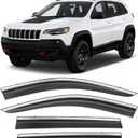 Shatterproof Taped-On Window Deflectors for Jeep Cherokee 2014-2023 with Chrome Trim, Rain Guards, Window Visors for Car, Vent Deflector, 4pcs