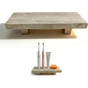 Stone Sink Tray, 8.66 x 3.54 x 1.42 Inches Travertine Tray, Soap Stand for Kitchen Sink, Marble Bathroom Tray for Razors, Jewelry, Toothbrush Holders, Hand Soap