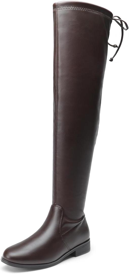 DREAM PAIRS Women's Thigh High Boots Low Block Heel Casual Fashion Over the Knee Boots (9, Brown-pu)