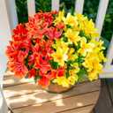 INSPRING Artificial Fake Flowers for Outdoors Spring Decoration, 3 Bundles Realistic Faux Azalea Plants Flower UV Resistant Silk Flowers for Outside Outdoor Planter Porch Patio Yard Garden Home, Mix