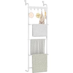 5 Tier Over The Door Towel Racks for Bathroom Wet Towel Drying Rack Clothing Storage Holder with Hooks (White, 5 Tier)