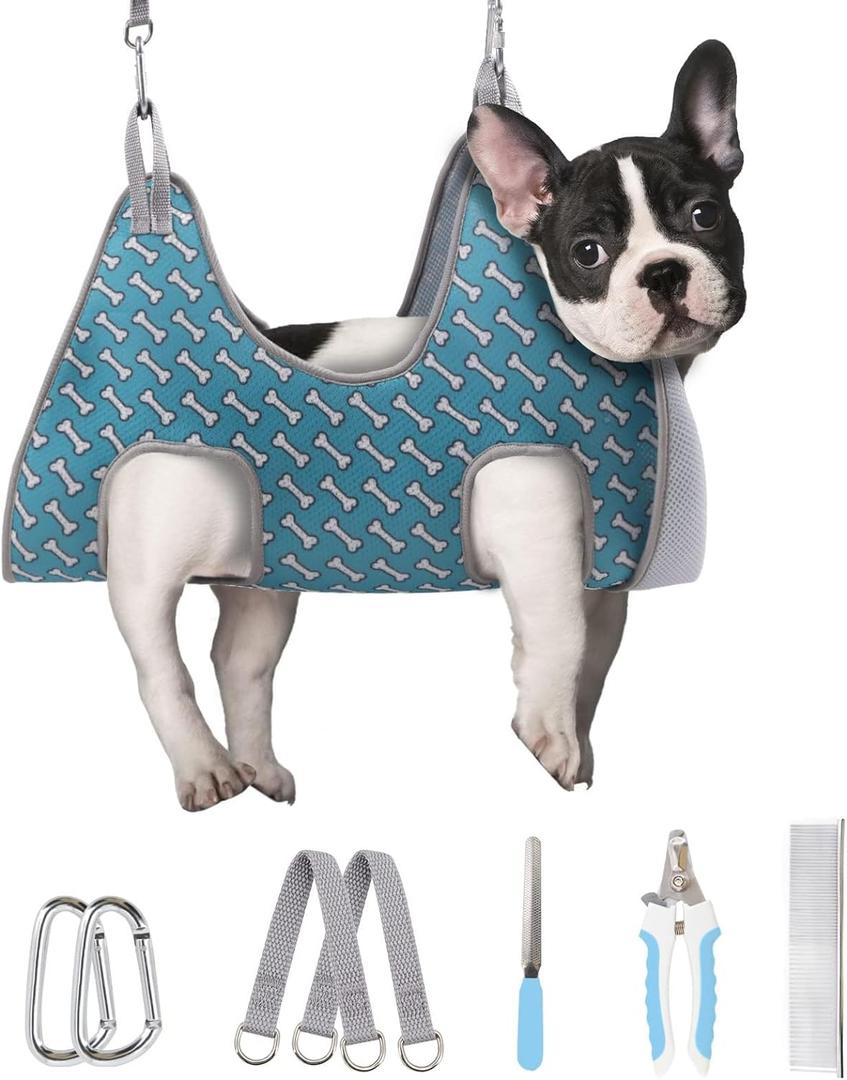 Supet Dog Grooming Hammock for Small Dogs Cat, Relaxation Pet Grooming Hammock Restraint for Nail Trimming (Coral Blue, S Legs Spacing 7-10.2" / Max W15-35LBS)