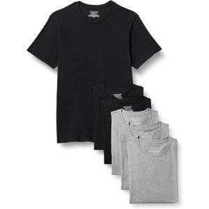 Amazon Essentials Mens' Slim Fit Cotton Crew Neck Undershirts, Black/Grey Heather Short Sleeve, Small