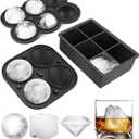 Dclobtop Ice Cube Trays, Silicone Ice Cube Molds for Freezer with Lid (Set of 3), 6 Ball Ice Cube Tray, 4 Diamond & 21-Ice Trays, Reusable Whiskey Ice Mold, DIY, BPA Free, Freezer (3Pack Multiple Shapes-Black)