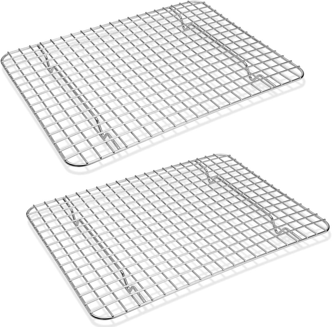 P&P CHEF 11.75 Inch Cooling Baking Rack Set of 2, Stainless Steel Grid Cooking Racks for Roasting Drying Grilling, Oven & Dishwasher Safe, Heavy Duty & Healthy