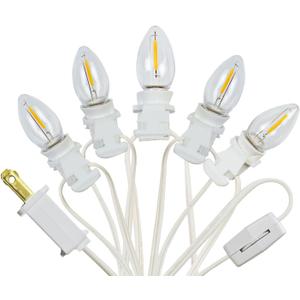 5 Base C7 String Bulbs Christmas Village Light Accessory Cord with 5 LED Light Bulb Universal Clip White Cord with On/Off Spare Fuse Switch Plugs for Decorations Christmas Village House